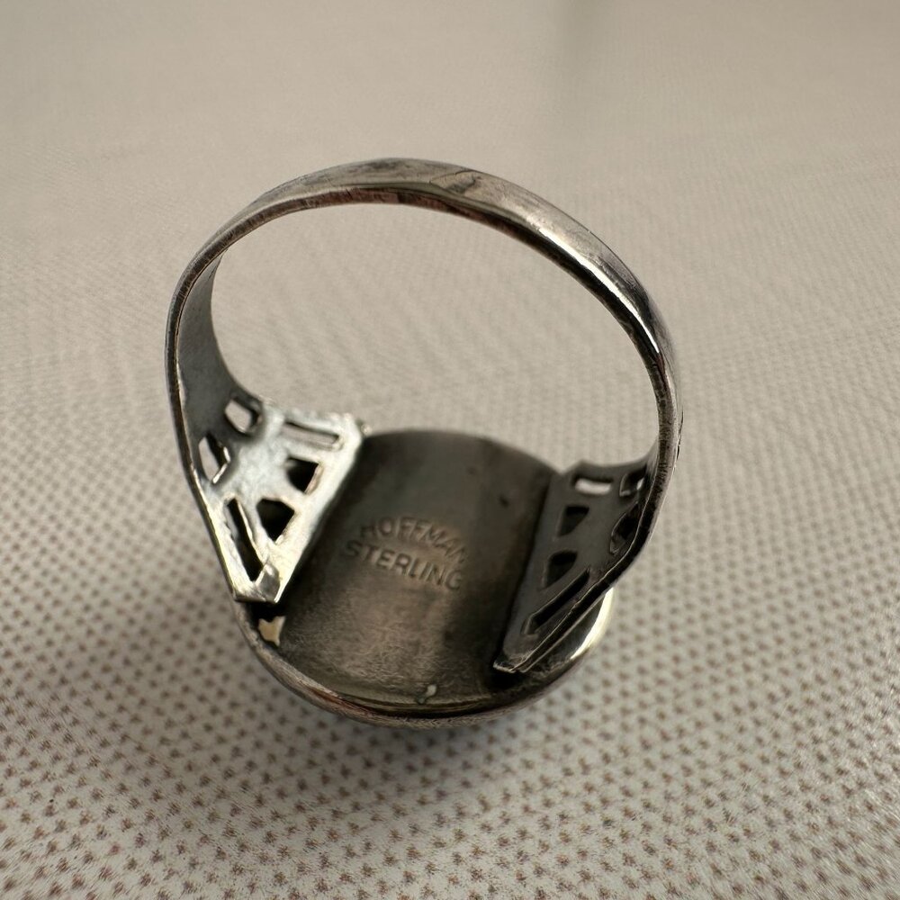 Art Deco Hoffman Sterling Butterfly Wing Ring, Scenic Convex Glass Size 8.5 - Picture 7 of 7